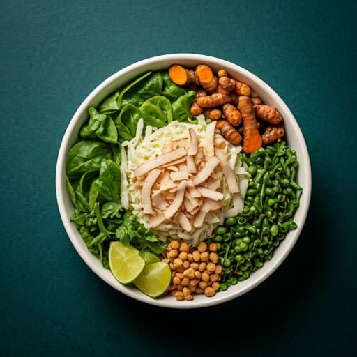 A plant-based buddha bowl including spirulina as a protein source