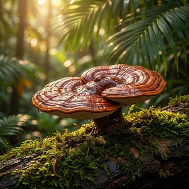 Ganoderma mushroom growing on a forest log