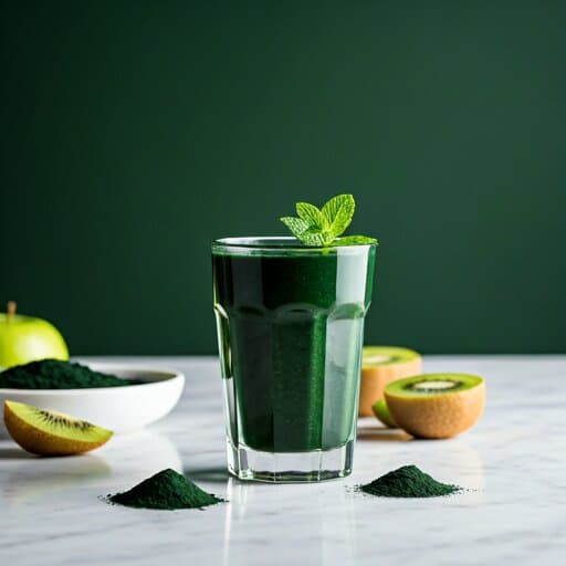 A vivid blue-green spirulina smoothie showing the phycocyanin pigment