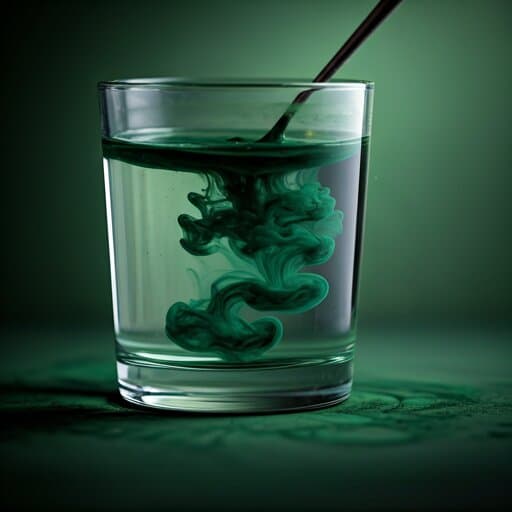 A glass of spirulina drink beside raw spirulina powder